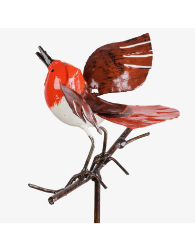 Tuteur Rouge queue ailes ouvertes métal recyclé deco jardin