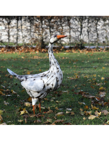 Oie blanche en métal recyclé grand modèle deco jardin
