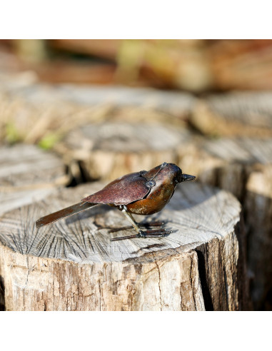 Petit oiseau brut en métal recyclé deco jardin