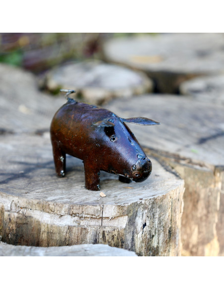 Cochon en métal recyclé brut deco jardin