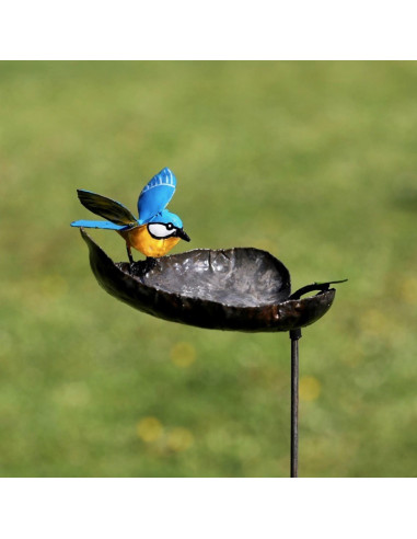 Tuteur mangeoire mésange ailes ouvertes en métal recyclé deco jardin