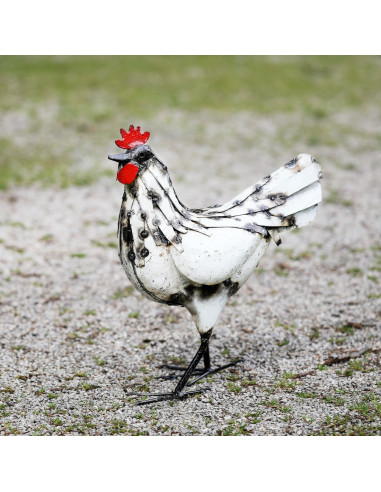 Poule blanche en métal recyclé, décoration de jardin, artisanat