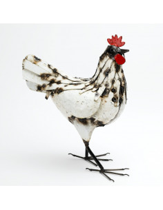 Poule blanche en métal recyclé deco jardin 2