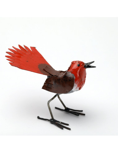 Rouge queue en métal recyclé peint - Décoration-Petits oiseaux