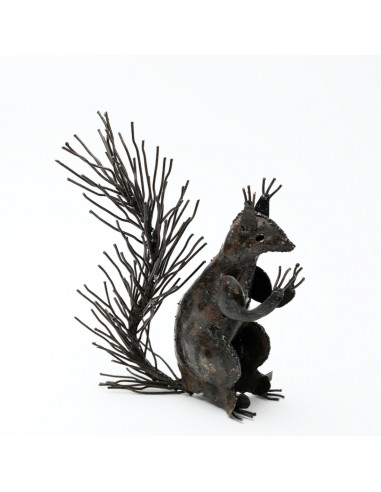 Écureuil assis en métal recyclé brut - Décoration-Animaux sur pattes
