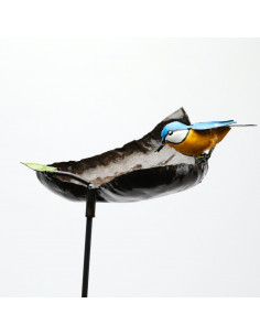 Tuteur mangeoire mésange bleue en métal recyclé deco jardin