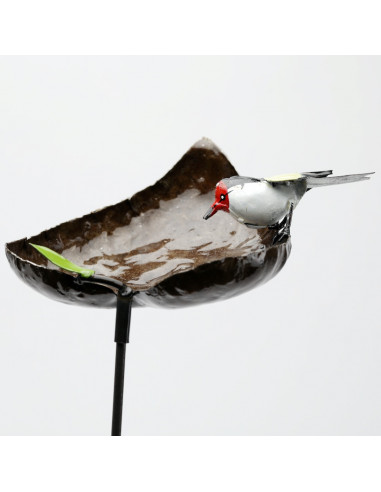 Tuteur mangeoire chardonneret élégant en métal recyclé-Mangeoire oiseaux sur pied