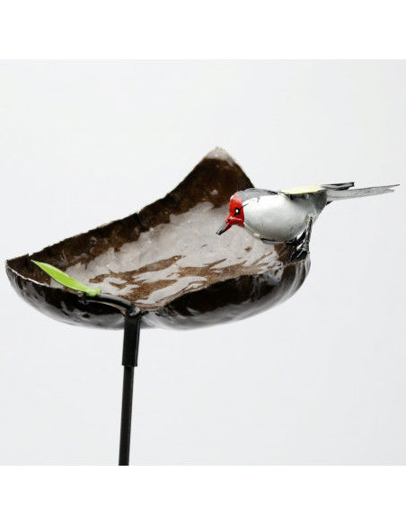 Tuteur mangeoire chardonneret élégant en métal recyclé deco jardin