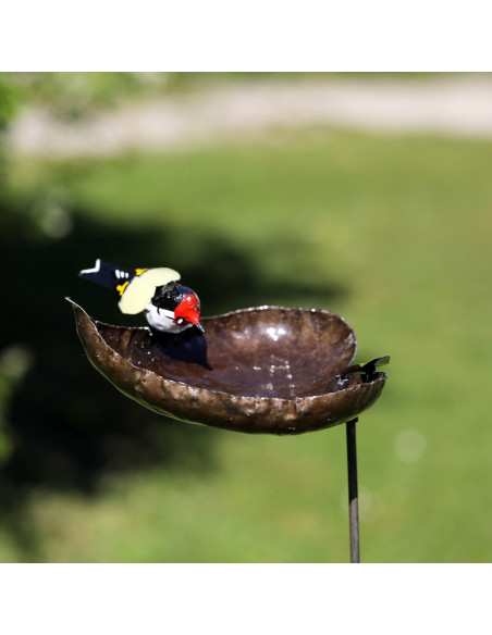 Tuteur mangeoire chardonneret élégant en métal recyclé-Mangeoire oiseaux sur pied