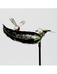 Tuteur mangeoire et 2 chardonnerets élégants en métal recyclé deco jardin