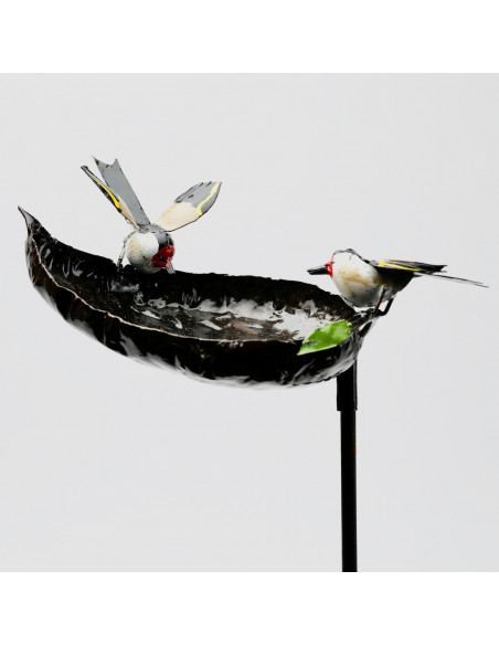 Tuteur mangeoire et 2 chardonnerets élégants-Mangeoire oiseaux sur pied