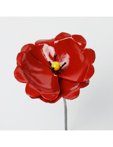 Fleur de coquelicot en métal recyclé peint deco jardin