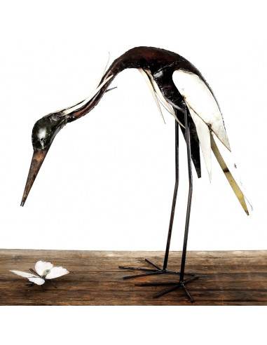 Héron pique au sol / en métal recyclé blanc-Héron et grands oiseaux