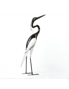 Héron blanc cou en S - 95 cm - métal recyclé deco jardin