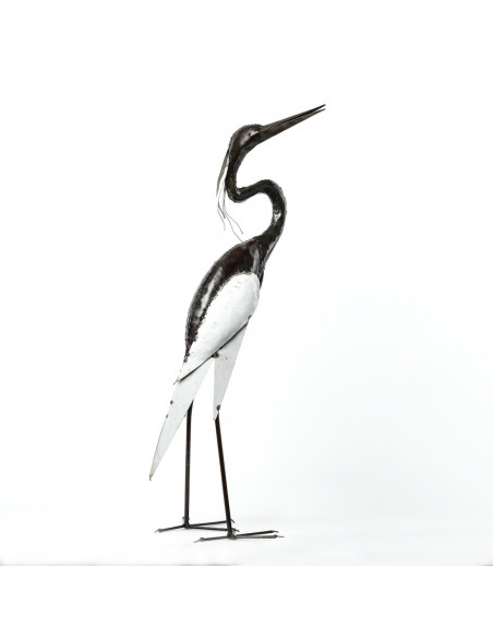Héron blanc cou en S - 95 cm - métal recyclé deco jardin