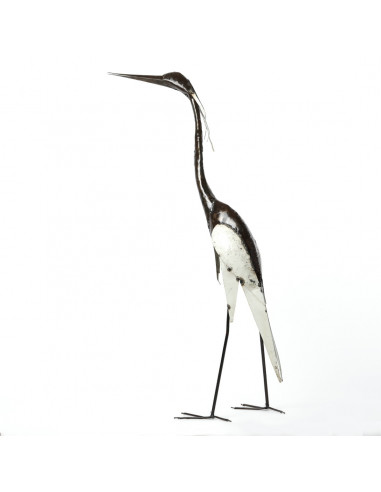 Héron blanc cou droit - 115 cm - métal recyclé-Héron et grands oiseaux