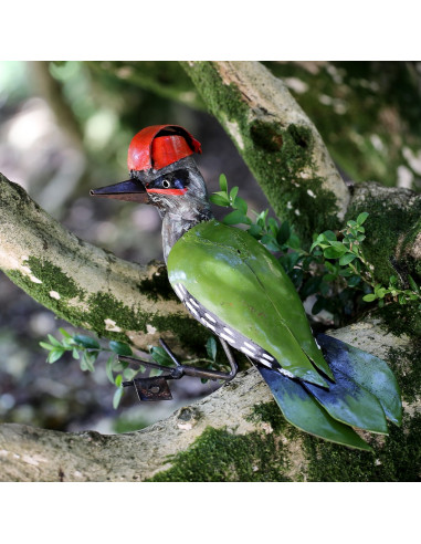 Pic-vert en métal recyclé à accrocher petit modèle-Petits oiseaux