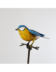 Tuteur Mésange bleue en métal recyclé deco jardin 2