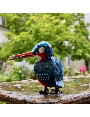 Martin Pêcheur mini en métal recyclé deco jardin