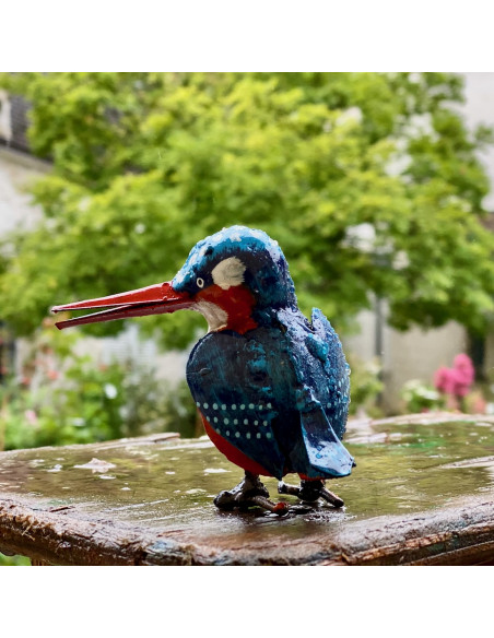 Martin Pêcheur mini en métal recyclé deco jardin