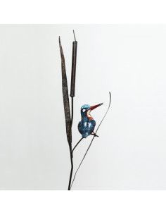 Tuteur Martin pêcheur sur jonc deco jardin