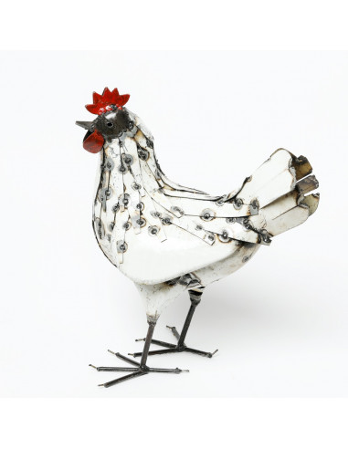 Poule blanche en métal recyclé deco jardin