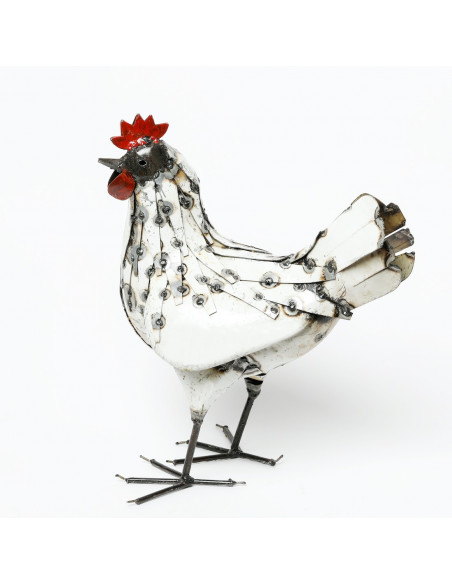 Poule blanche en métal recyclé deco jardin