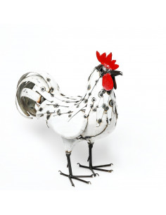 Coq blanc en métal recyclé deco jardin