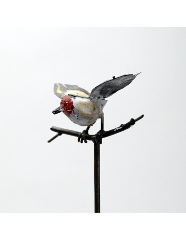 Tuteur Chardonneret Élégant ailes déployées en métal recyclé-Tuteurs oiseaux