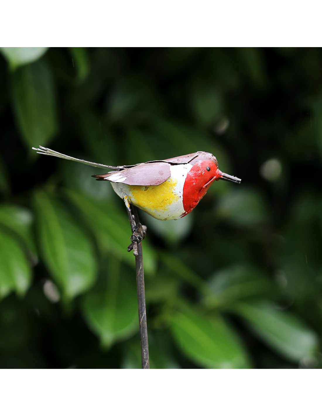 Tuteur Rouge-gorge, oiseau en métal recyclé, déco jardin