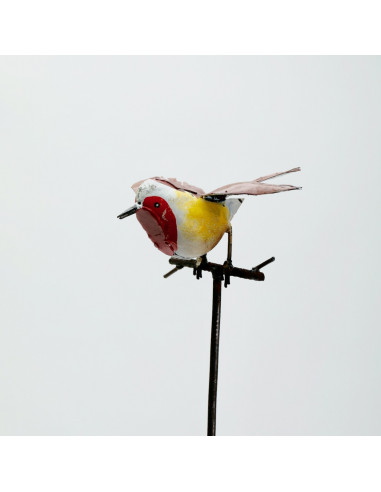 Tuteur Rouge-Gorge ailes ouvertes métal recyclé-Tuteurs oiseaux