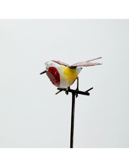 Tuteur Rouge-Gorge ailes ouvertes métal recyclé deco jardin