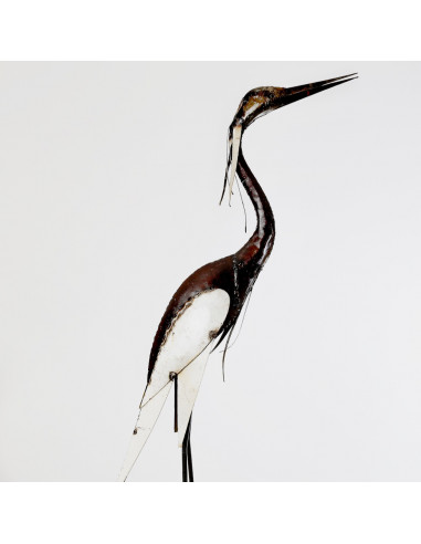 Héron blanc en métal recyclé déco jardin deco jardin Héron blanc en métal recyclé déco jardin deco jardin