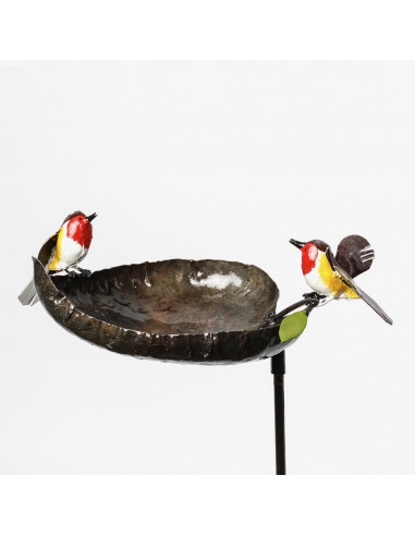 Tuteur mangeoire à oiseaux avec 2 rouges-gorges-Mangeoire oiseaux sur pied