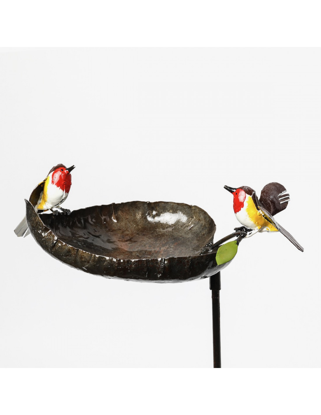 Mangeoire pour les oiseaux, ornée de 2 rouges-gorges en métal recyclé