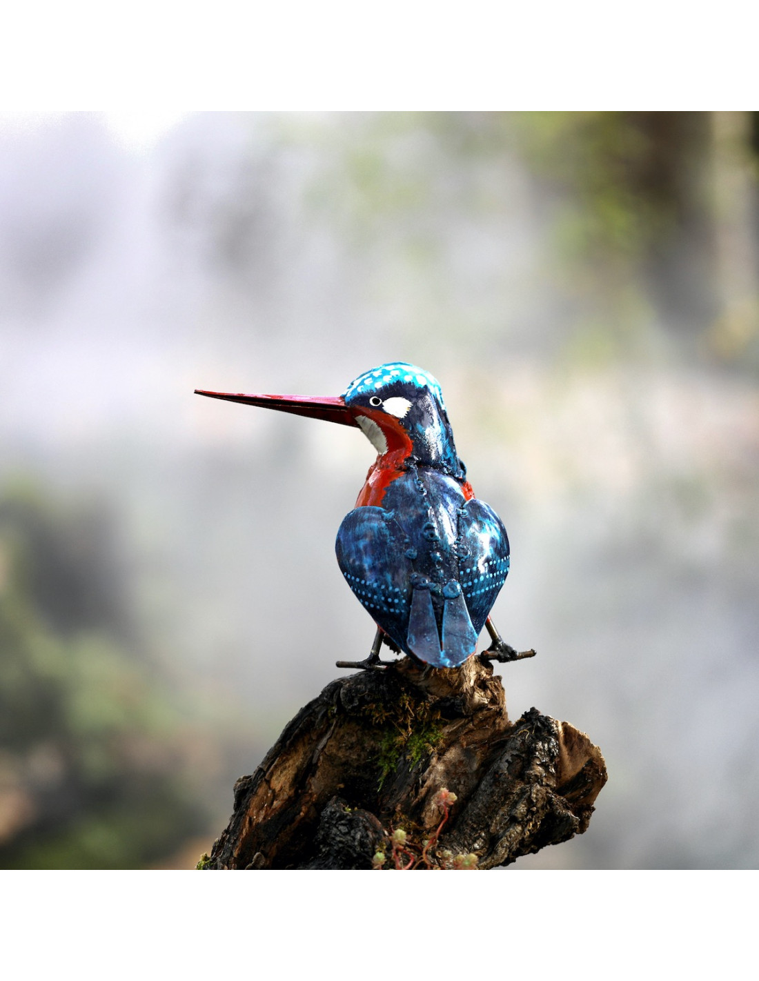 Martin Pêcheur en métal recyclé, Oiseau décoration jardin