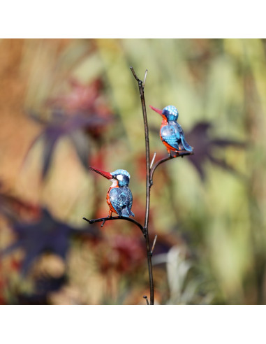 Tuteur 2 Martins Pêcheurs sur branche-Tuteurs oiseaux