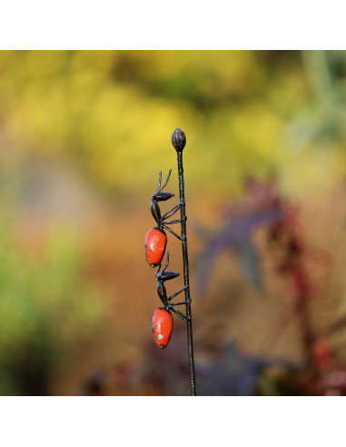 Tuteur 2 fourmis rouges en métal recyclé-Tuteurs insectes