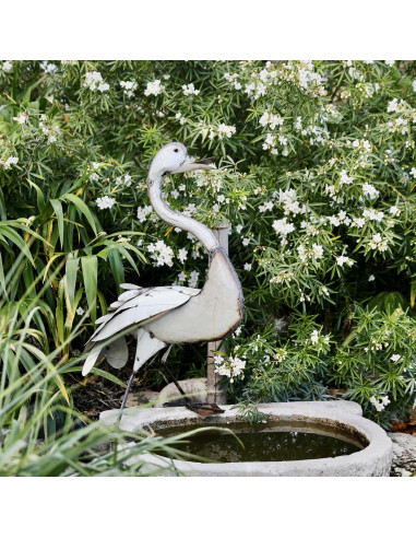 Cygne blanc en métal recyclé-Héron et grands oiseaux