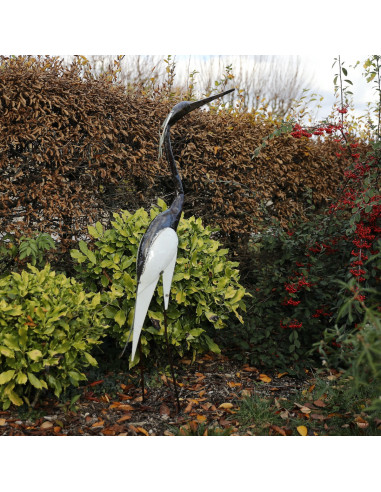 Héron blanc métal recyclé - 135 cm deco jardin Héron blanc métal recyclé - 135 cm deco jardin