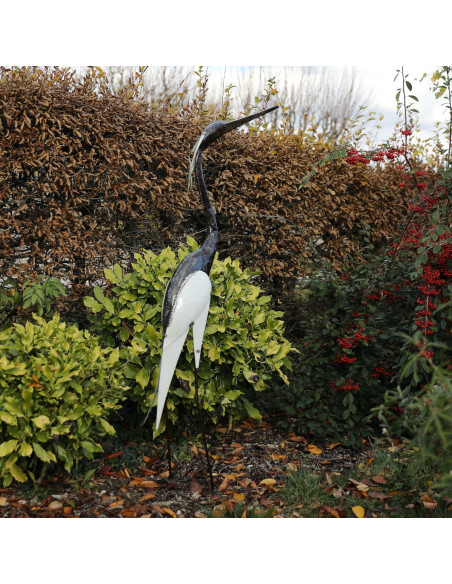 Héron blanc métal recyclé - 135 cm deco jardin Héron blanc métal recyclé - 135 cm deco jardin