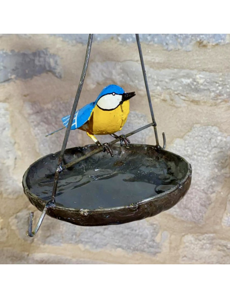 Suspension ronde avec mésange bleue - déco jardin deco jardin