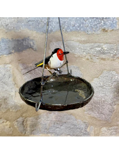 Suspension ronde avec chardonneret élégant - déco jardin-Mangeoire oiseaux à suspendre