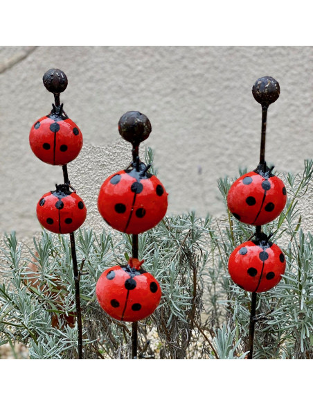Tuteur 2 coccinelles en métal recyclé deco jardin