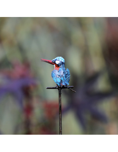 Tuteur petit Martin pêcheur en métal recyclé deco jardin