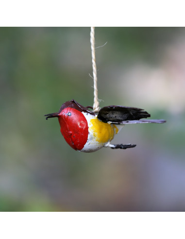 Rouge Gorge à suspendre en métal recyclé peint - Décoration jardin-Petits oiseaux