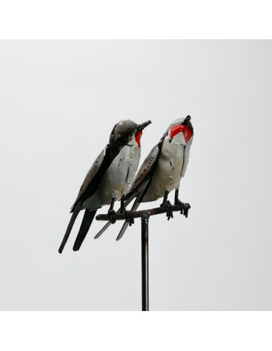 Tuteur 2 Hirondelles en métal recyclé - déco jardin-Tuteurs oiseaux