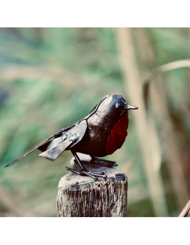 Rouge Gorge en métal recyclé brut-Petits oiseaux