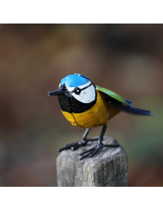 Mésange charbonnière en métal recyclé peint deco jardin
