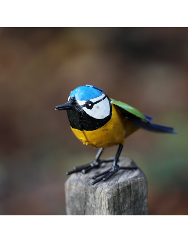 Mésange charbonnière en métal recyclé peint-Petits oiseaux